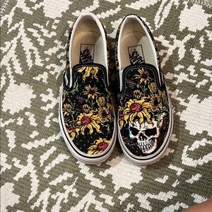 Vans Kids Black and Yellow Skull Floral Sneakers